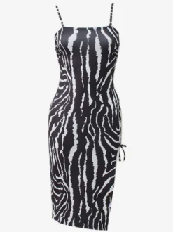 Robe de Club Sexy à lacets sur le côté rayures de tigre bretelles Spaghetti Coachella Party Clubwear