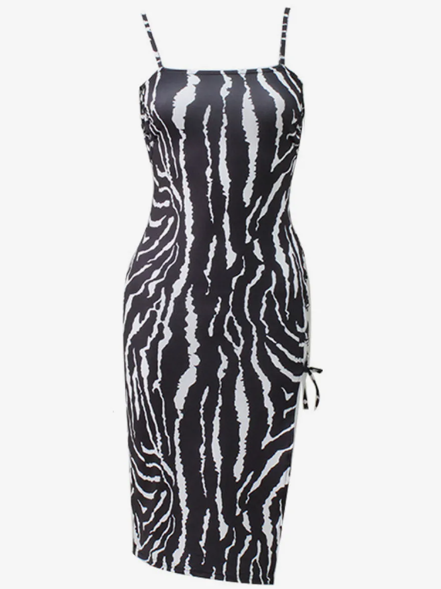 Robe de Club Sexy à lacets sur le côté rayures de tigre bretelles Spaghetti Coachella Party Clubwear
