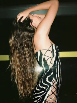 Robe de Club Sexy à lacets sur le côté rayures de tigre bretelles Spaghetti Coachella Party Clubwear