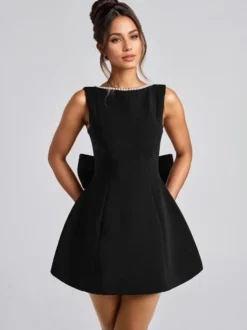 Robe de cocktail en perles avec nœud sans manches coupe trapèze dos nu mini robe de fête d'anniversaire pour femmes 2026