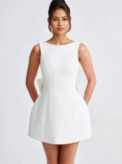 Robe de cocktail en perles avec nœud sans manches coupe trapèze dos nu mini robe de fête d'anniversaire pour femmes 2026