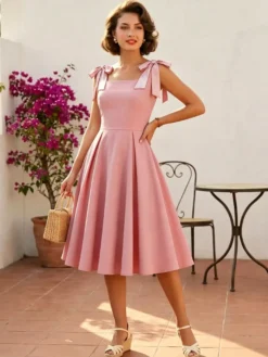 Robe de cocktail swing vintage années 1950 pour femme sans manches style rétro