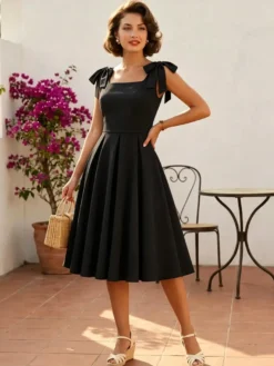 Robe de cocktail swing vintage années 1950 pour femme sans manches style rétro
