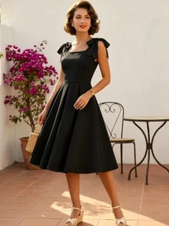 Robe de cocktail swing vintage années 1950 pour femme sans manches style rétro