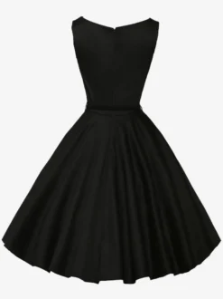 Robe de cocktail vintage années 1950 pour femme - Robe midi style Audery sans manches col bateau coupe trapèze et ceinture - Idéale pour un mariage (2026)