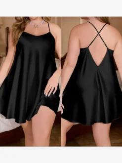 Robe de lingerie sexy en polyester sans manches à bretelles et col montant.