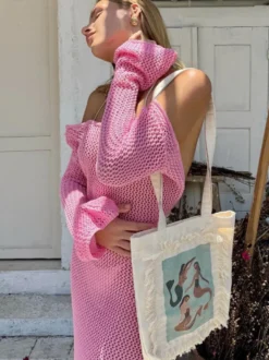 Robe de plage rose à épaules dénudées pour femme