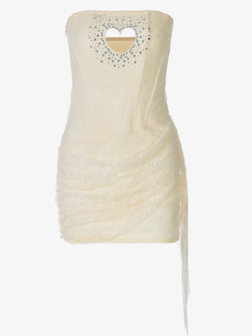 Robe de soirée abricot en polyester à motif cœurs sans manches bustier robe d'été