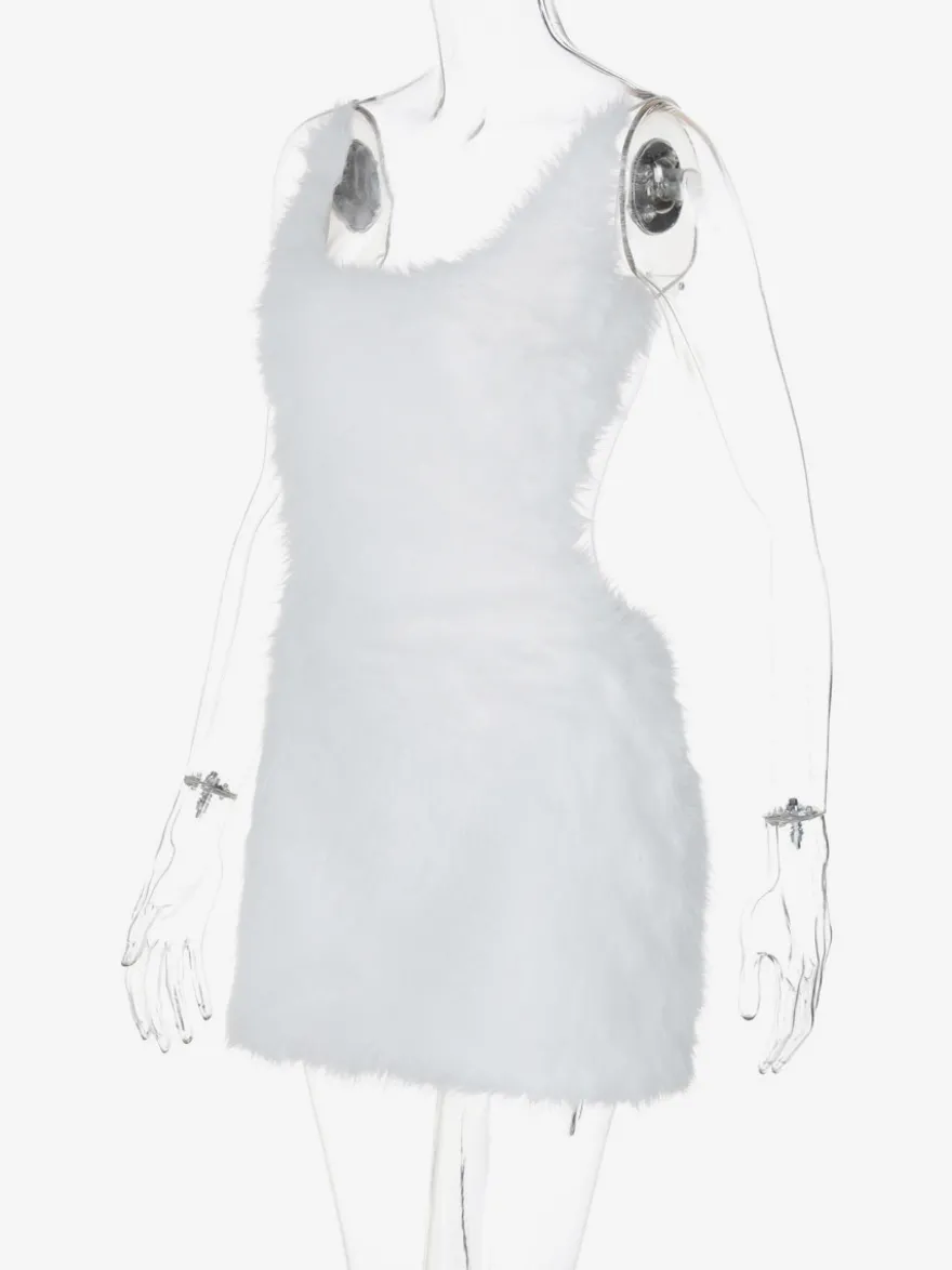 Robe de soirée blanche en polyester sans manches à bretelles et col montant