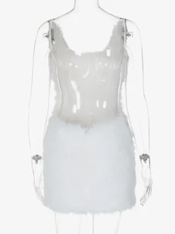Robe de soirée blanche en polyester sans manches à bretelles et col montant