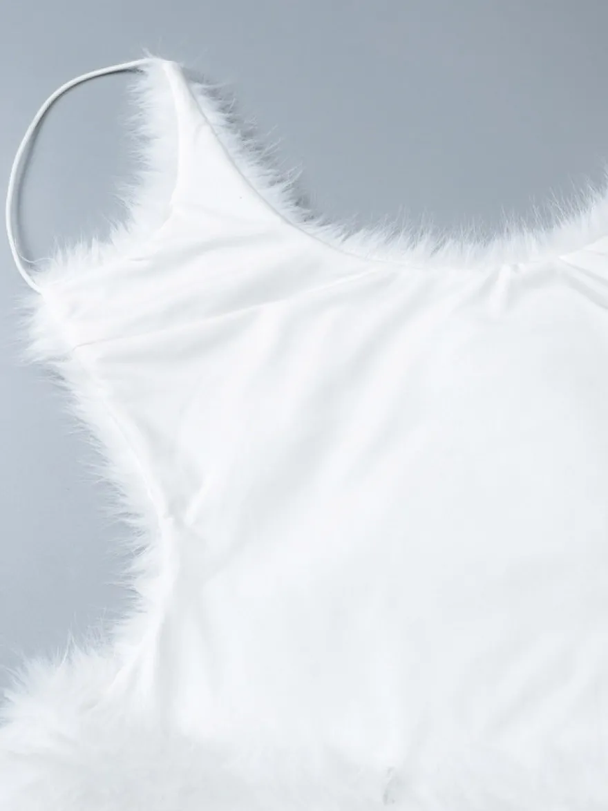 Robe de soirée blanche en polyester sans manches à bretelles et col montant