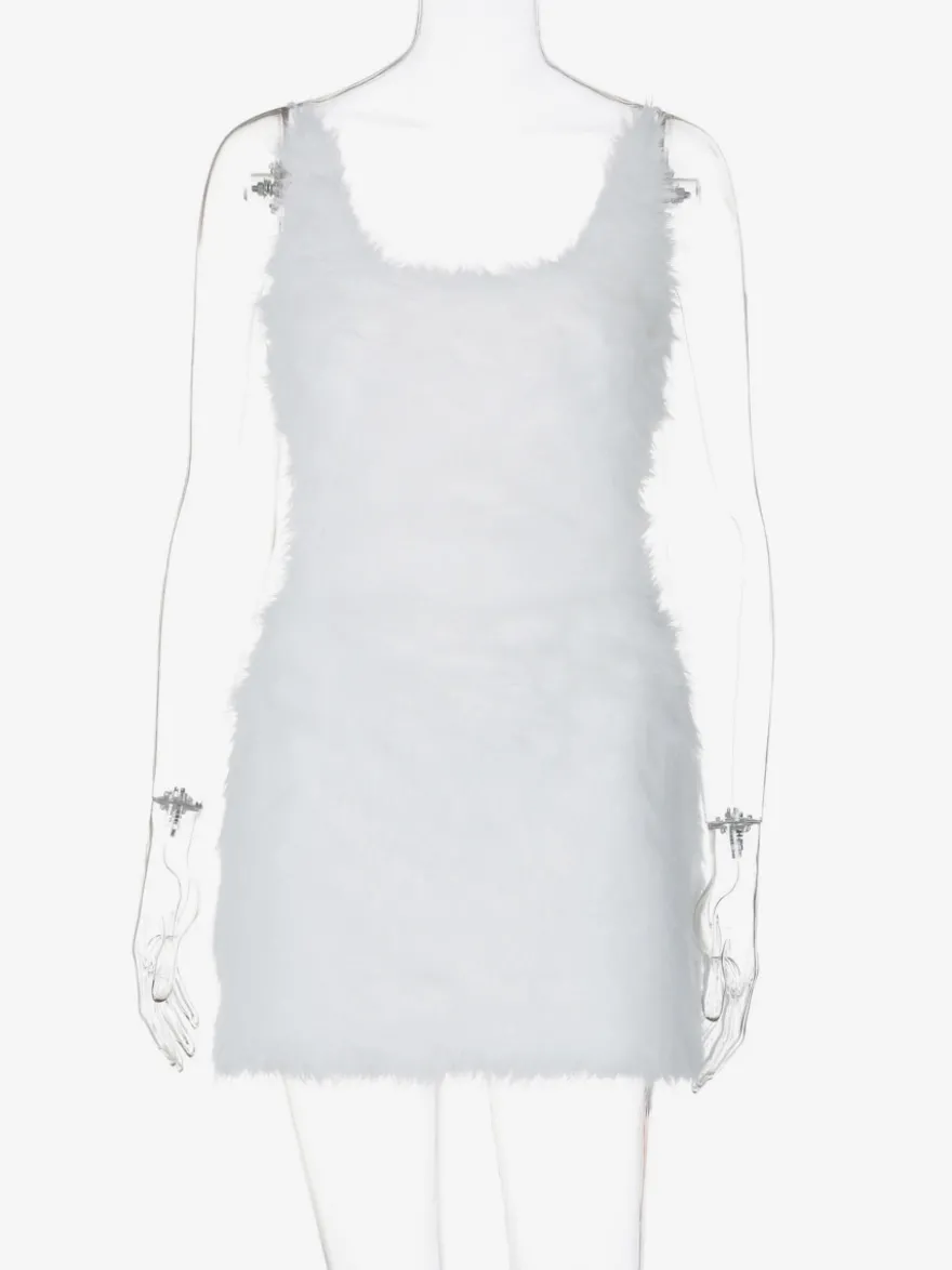 Robe de soirée blanche en polyester sans manches à bretelles et col montant