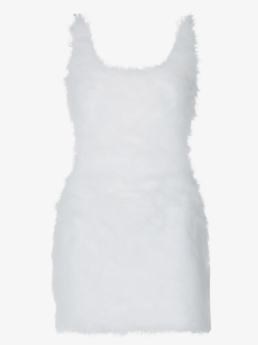 Robe de soirée blanche en polyester sans manches à bretelles et col montant