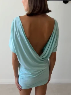 Robe de soirée blanche en polyester à manches courtes et col en V