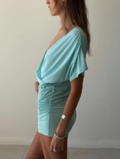 Robe de soirée blanche en polyester à manches courtes et col en V