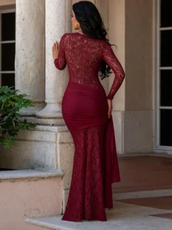 Robe de soirée blanche sirène maxi sexy semi-formelle en dentelle à col bijou et manches longues