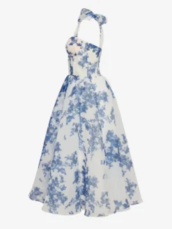 Robe De Soirée Bleu Ciel Clair Bretelles Nœuds Col En Cœur Robe Semi-Formelle Mi-Longue