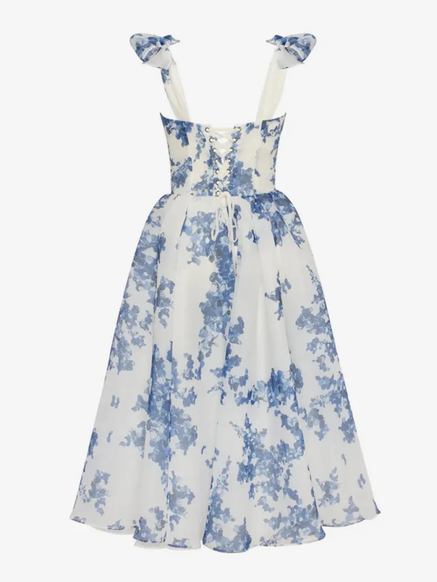 Robe De Soirée Bleu Ciel Clair Bretelles Nœuds Col En Cœur Robe Semi-Formelle Mi-Longue