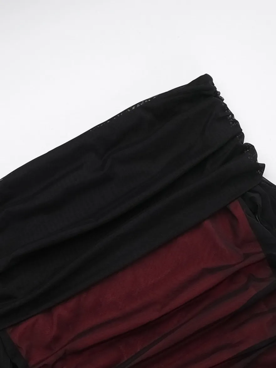 Robe de soirée bordeaux à manches longues et épaules dénudées