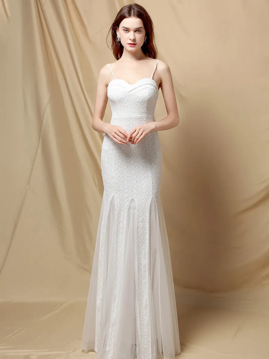 Robe De Soirée À Bretelles Longue Sirène Paillettes Dos Nu Robe Semi-Formelle Sexy