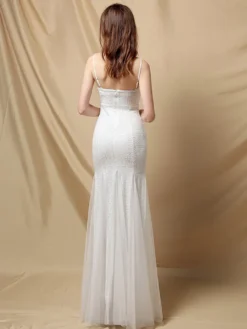 Robe De Soirée À Bretelles Longue Sirène Paillettes Dos Nu Robe Semi-Formelle Sexy