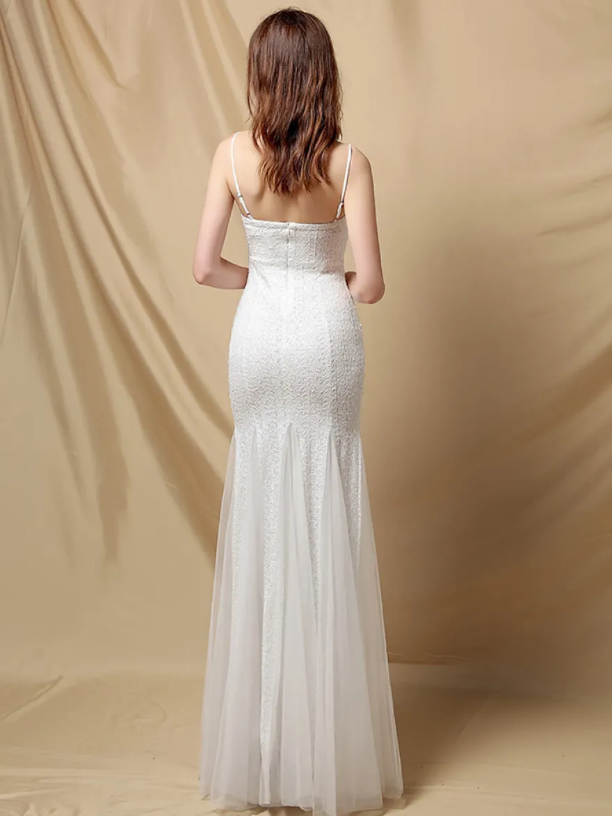 Robe De Soirée À Bretelles Longue Sirène Paillettes Dos Nu Robe Semi-Formelle Sexy