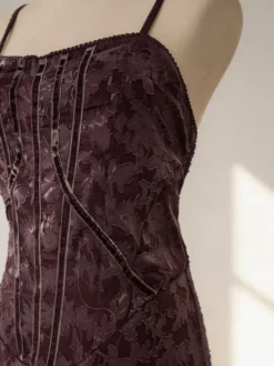 Robe de soirée à bretelles spaghetti corset robe longue jacquard cintrée à la taille coupe trapèze fluide