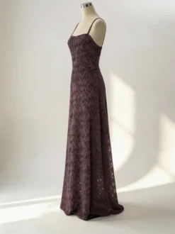 Robe de soirée à bretelles spaghetti corset robe longue jacquard cintrée à la taille coupe trapèze fluide
