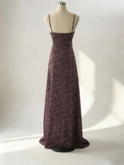 Robe de soirée à bretelles spaghetti corset robe longue jacquard cintrée à la taille coupe trapèze fluide
