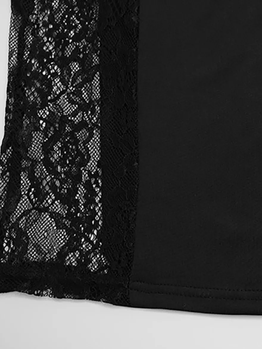 Robe de soirée bustier à bretelles spaghetti et découpe latérale en dentelle robe maxi moulante
