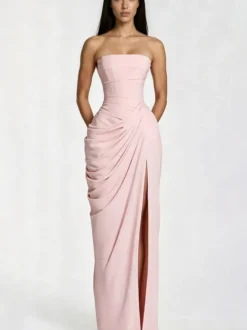 Robe de soirée bustier froncée fendue jusqu'à la taille robe longue moulante à corset et lacets robe de soirée formelle