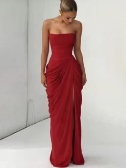 Robe de soirée bustier froncée fendue jusqu'à la taille robe longue moulante à corset et lacets robe de soirée formelle