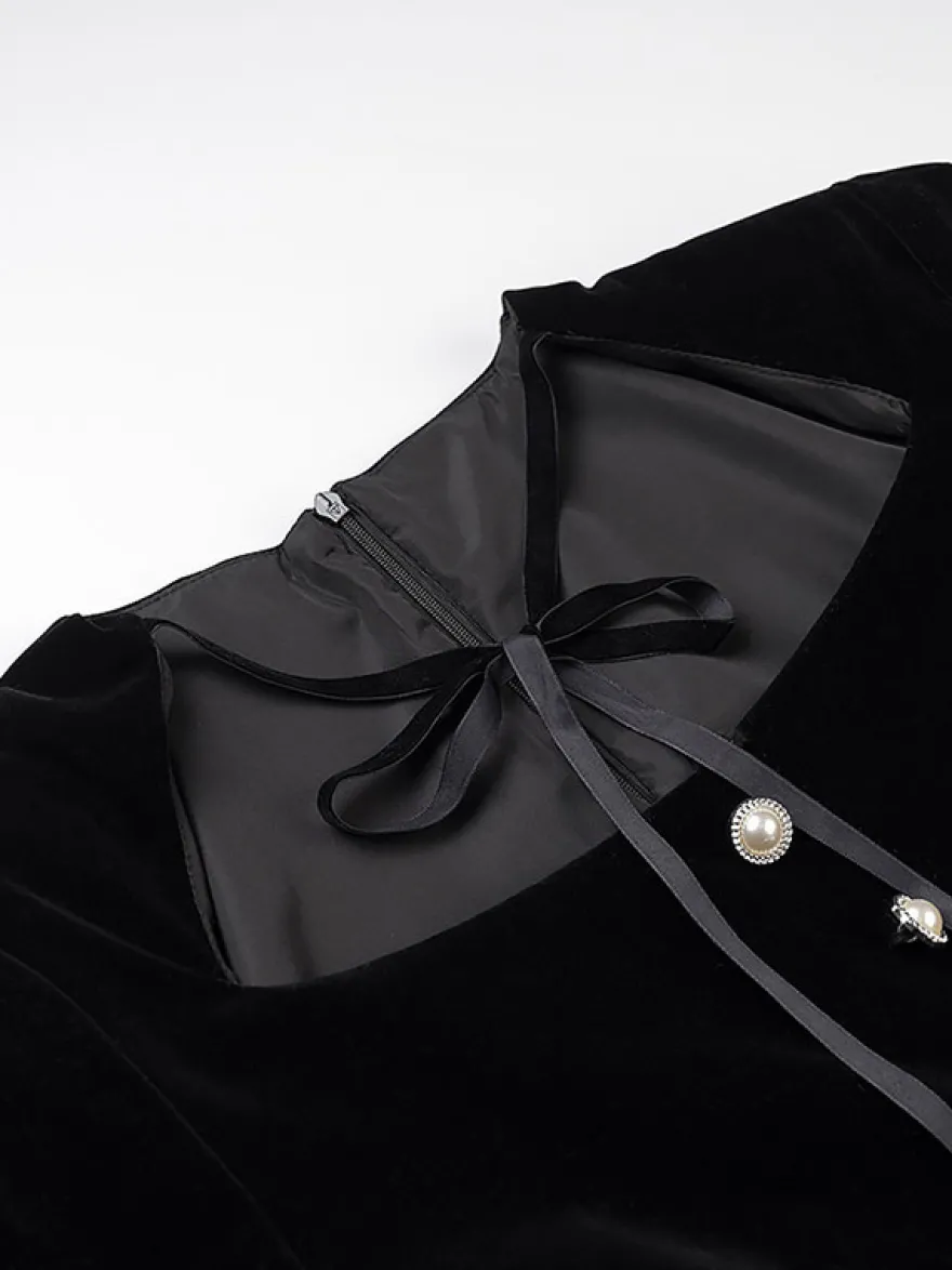 Robe de soirée chic bicolore noire à volants mini-robe deux-pièces à manches longues.