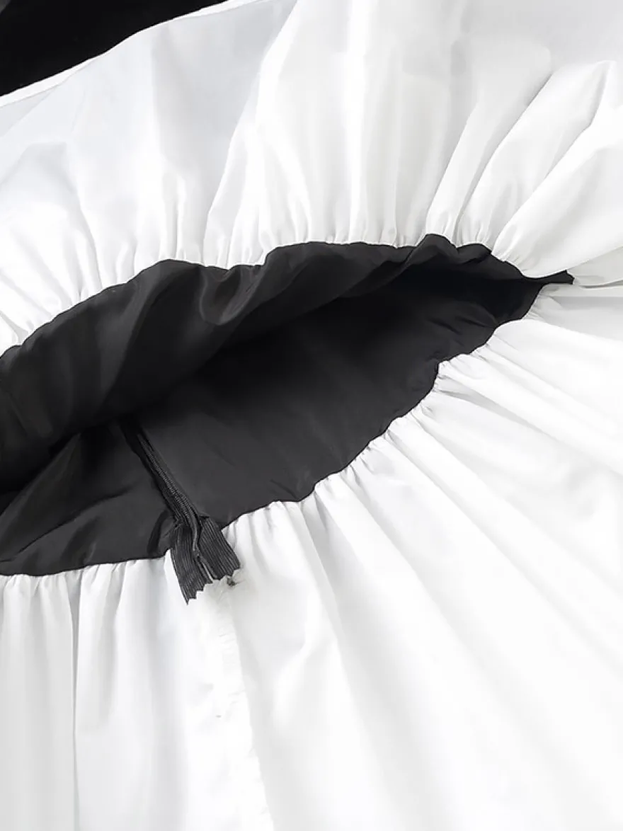 Robe de soirée chic bicolore noire à volants mini-robe deux-pièces à manches longues.