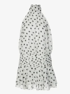 Robe de soirée chic en mousseline blanche mini dos nu à pois col montant