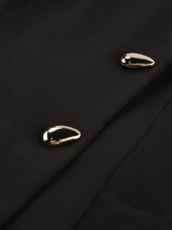 Robe de soirée à col montant boutons dorés manches longues poche blazer de bureau