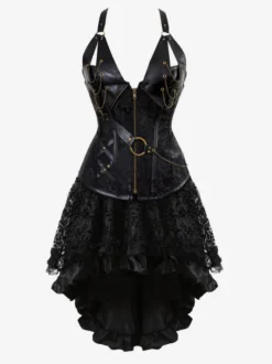 Robe de soirée corset noire sans manches à col en V et dos nu