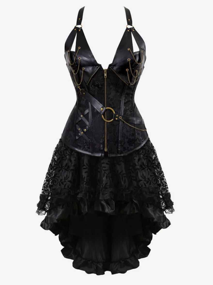 Robe de soirée corset noire sans manches à col en V et dos nu