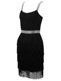 Robe de soirée d'anniversaire col en V sans manches mini robes de cocktail avec franges