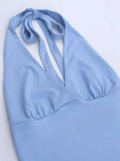 Robe de soirée dos nu col V robe midi robe d'été moulante à nouer dans le dos robe asymétrique à volants