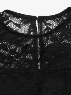 Robe de soirée en dentelle à col rond et manches longues robe mini trapèze taille haute robe de soirée dos nu.