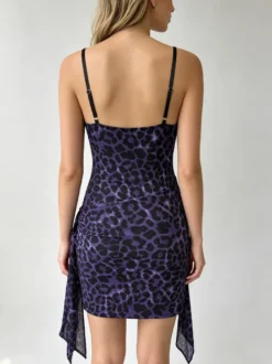 Robe de soirée en dentelle léopard corset débardeur à armatures mini-jupe moulante froncée