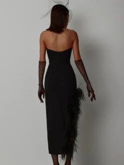 Robe De Soirée Femmes Décolletée Chic Plumes Sans Manches En Polyester Asymétrique Sexy