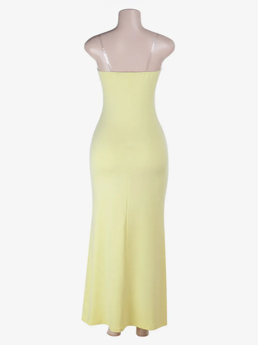 Robe de soirée jaune bustier en dentelle robe longue moulante sirène sans bretelles