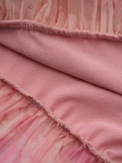 Robe de soirée longue abricot clair col montant plissée manches courtes imprimée