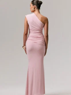Robe de soirée longue bleue asymétrique sans manches sexy et semi-formelle