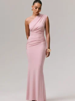Robe de soirée longue bleue asymétrique sans manches sexy et semi-formelle