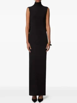 Robe de soirée longue bronze à col montant sans manches coupe moulante et sexy semi-formelle