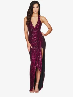 Robe de soirée longue champagne dos nu col V en dentelle fente haute sans manches robe sexy semi-formelle