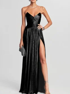 Robe de soirée longue dorée sans manches et dos nu sexy et semi-formelle